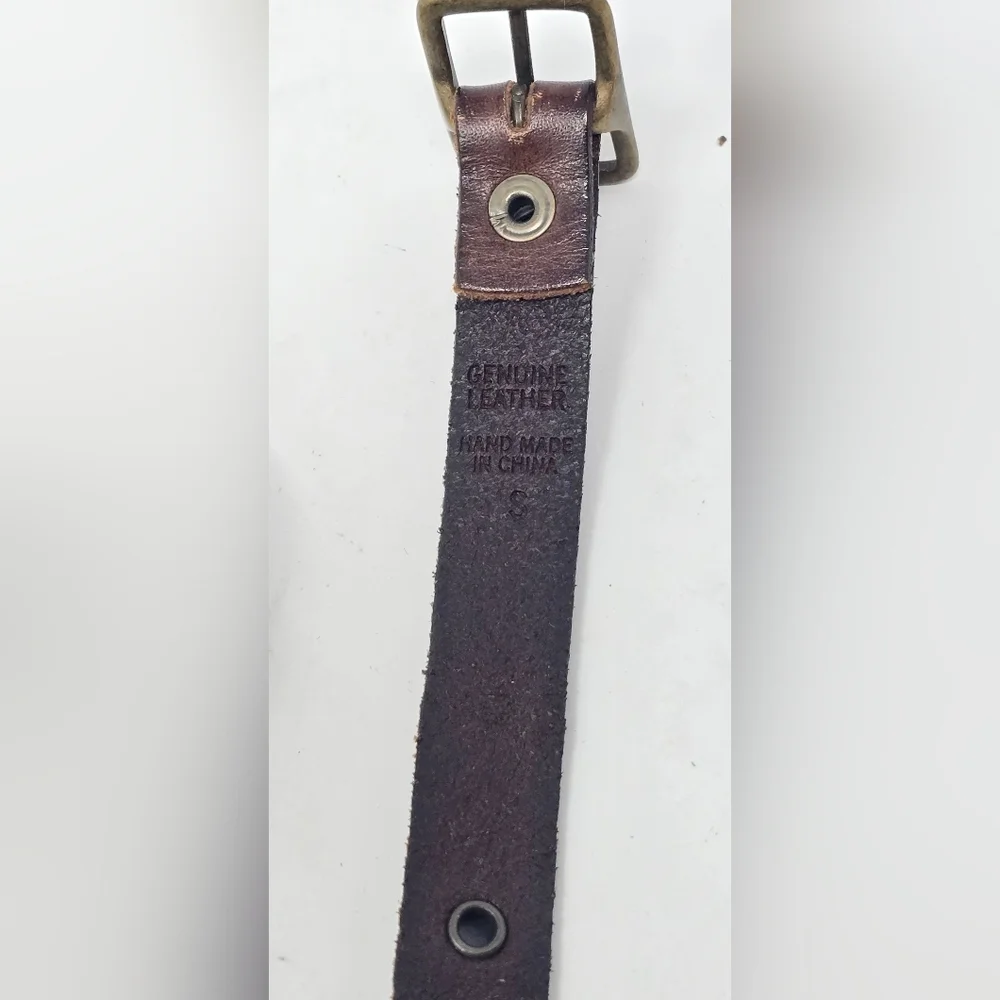 Vtg women brown leather belt brass studs rhinestone accent punk goth whimsygoth.